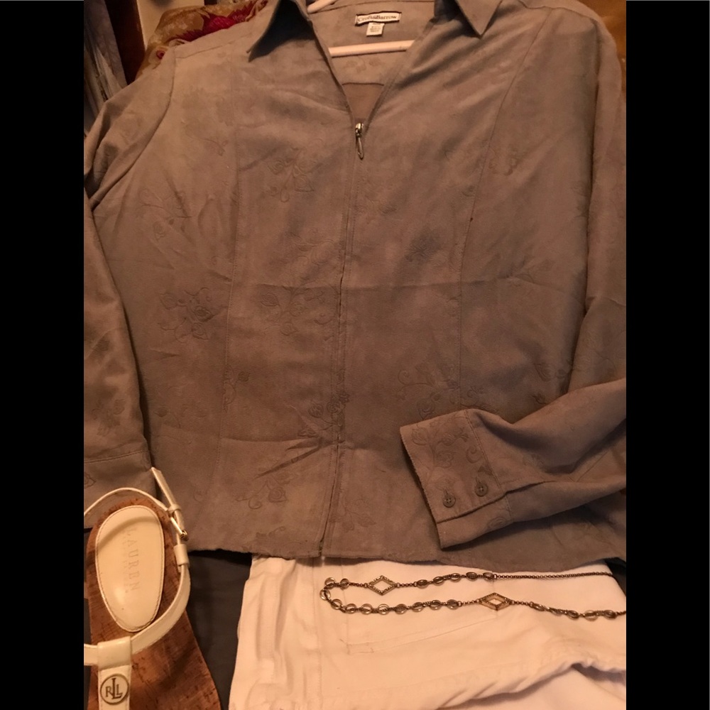 Croft & Barrow Mocha zip up Jacket w/ flower print